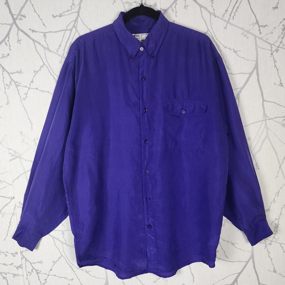Nino Foriero Purple 100% Silk Button Front Shirt